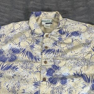 ExOfficio Buzz Off Insect Shield Mens Medium Floral Button Shirt Beige Blue M